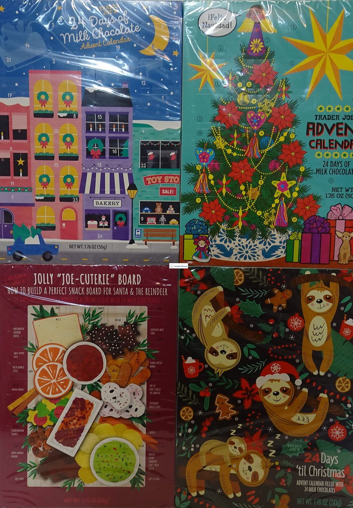 Trader Joe’s Advent Calendar 24 Milk Chocolate Figures 1.76oz 50g (Four Random Boxes)