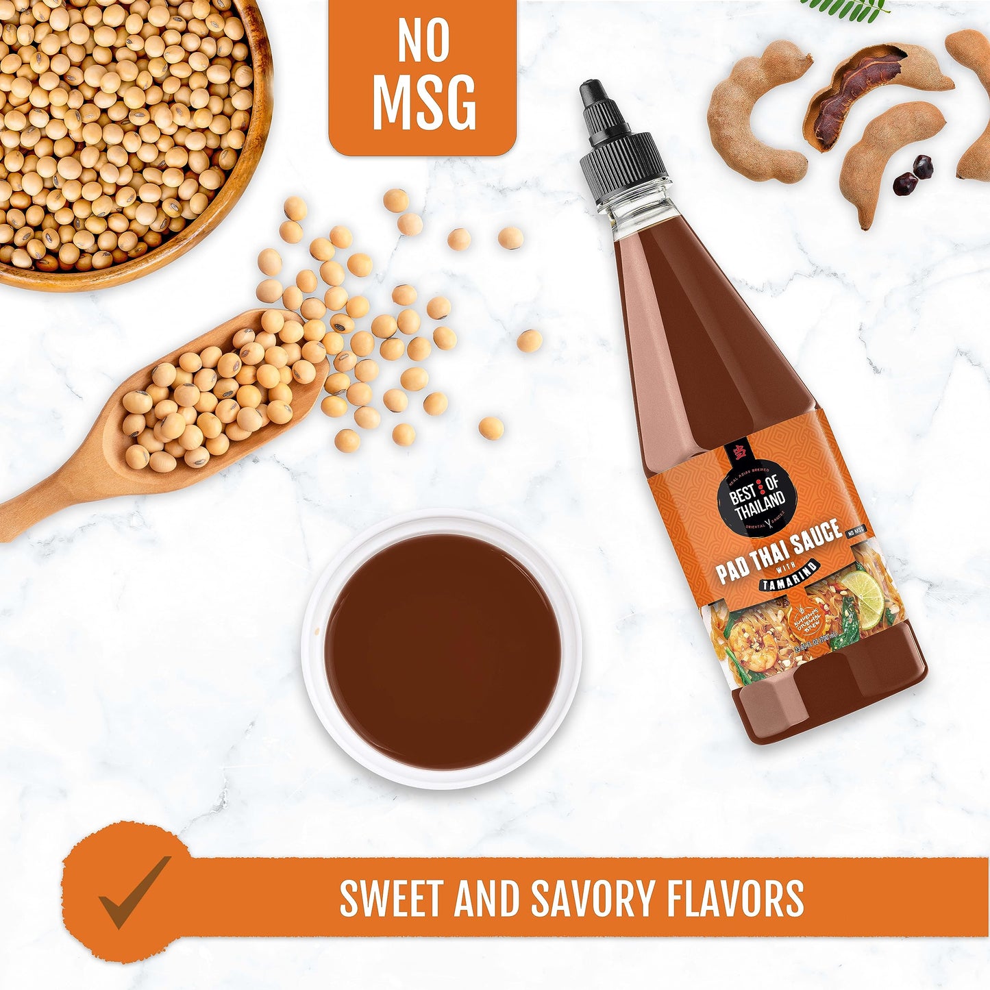 Best Of Thailand Authentic Pad Thai Sauce - Rich Tamarind Flavor, Tangy, Sweet, Savory | Ideal for Noodles, Stir-Fries [NO MSG] | Kosher, Fat-Free |