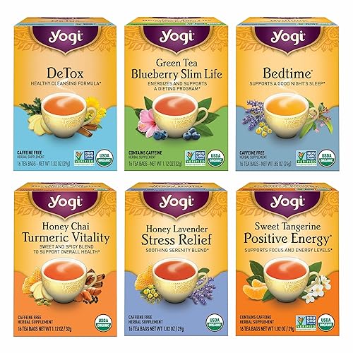 Yogi Tea Favorites Variety Pack - 16 Bags per Pack (6 Packs) - Organic Gift Box - Includes Sweet Tangerine Positive Energy, Honey Lavender Stress