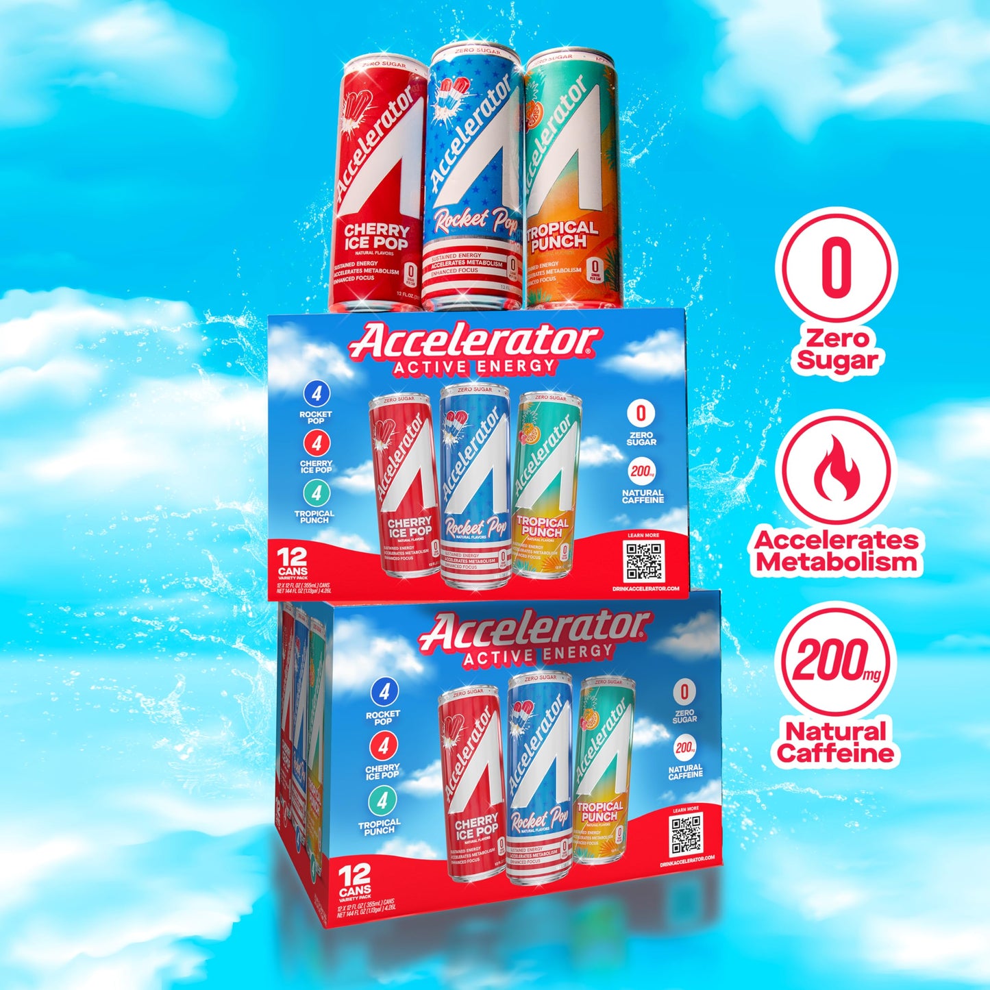Accelerator Energy Drink, Variety Pack 12oz can (12 pack), Zero Sugar, Sustained Energy from 100% Natural Caffeine (200mg from Green Coffee Bean