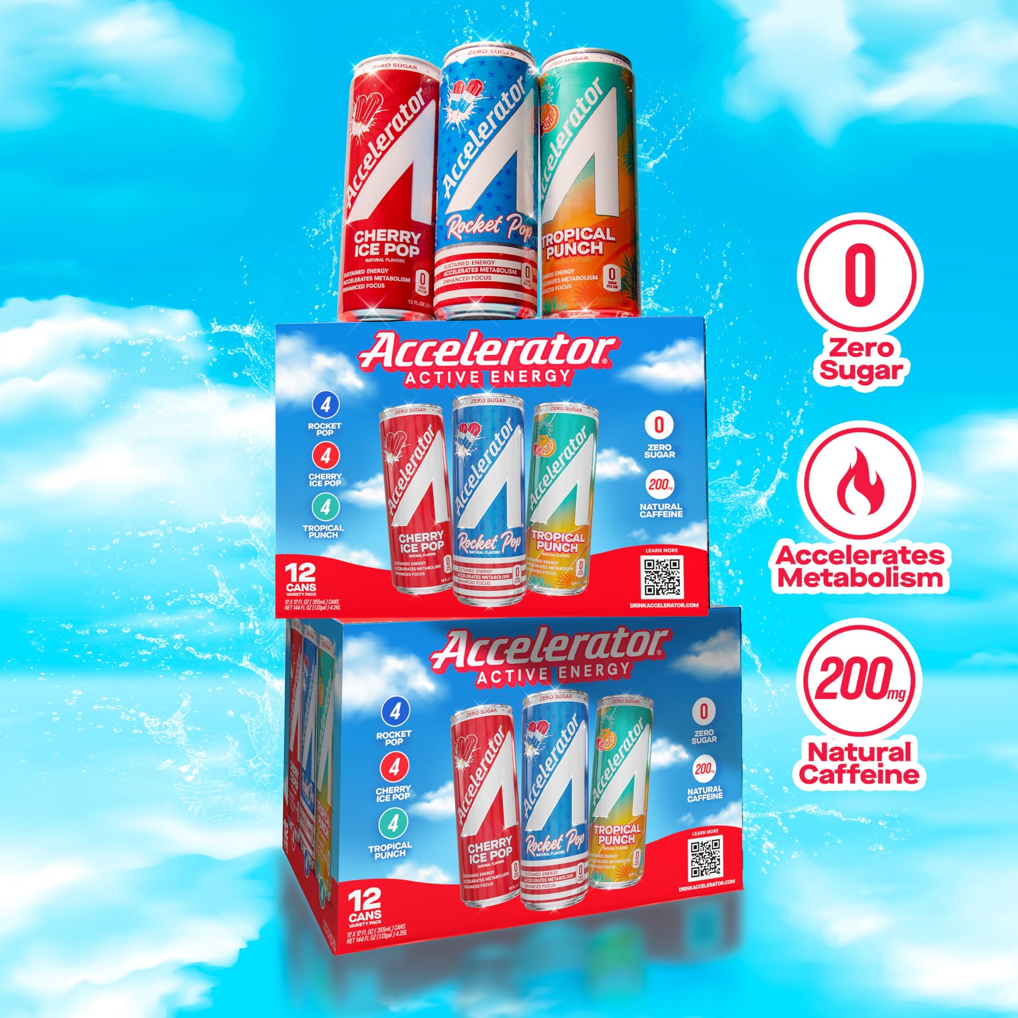 Accelerator Energy Drink, Variety Pack 12oz can (12 pack), Zero Sugar, Sustained Energy from 100% Natural Caffeine (200mg from Green Coffee Bean