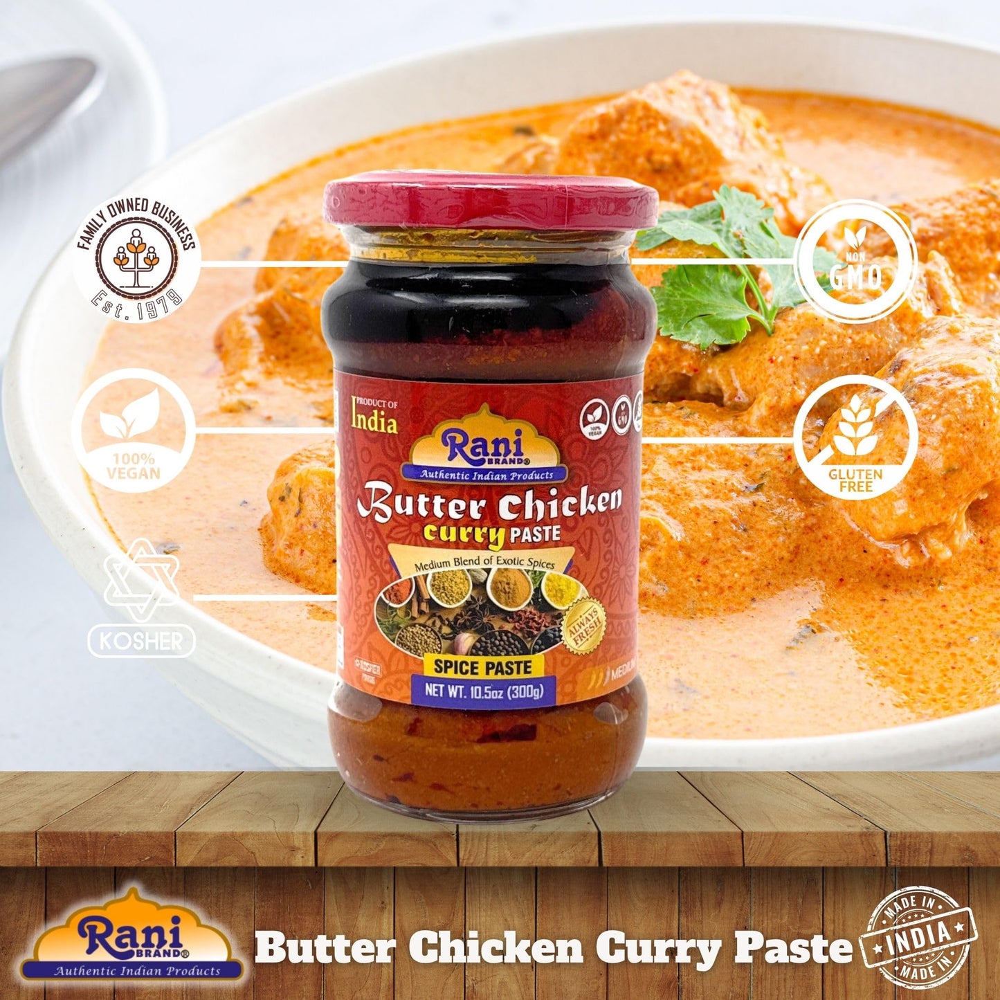 Rani Butter Chicken Curry Paste 10.5oz (300g) Glass Jar ~ Easy to Use | Vegan | No Colors | All Natural | NON-GMO | Gluten Free | Indian Origin