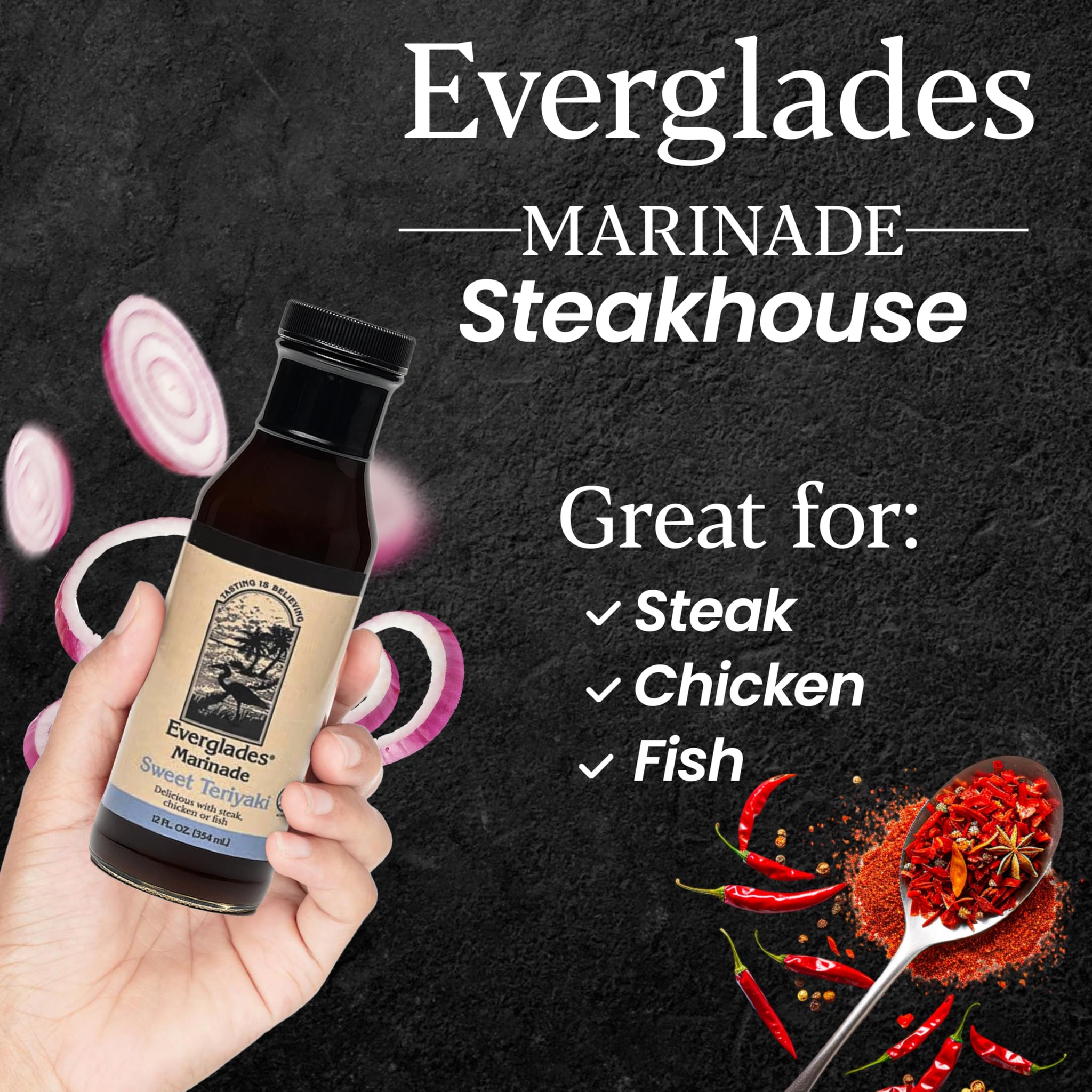 Everglades Sweet Teriyaki Marinade & Glaze - Chicken, Beef, Salmon & Stir Fry Sauce - Honey Soy Glaze with Ginger & Garlic - 12 oz