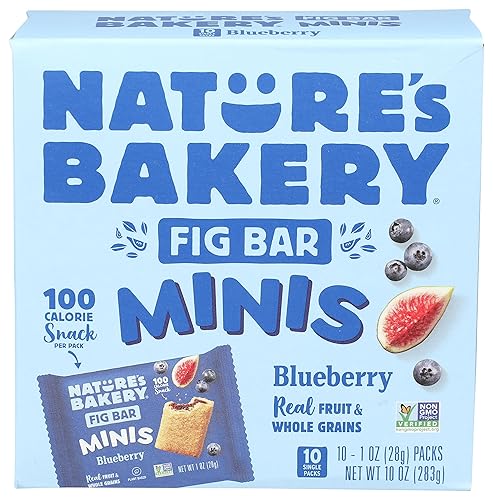 Nature’s Bakery Whole Wheat Fig Mini Bars, Blueberry, Real Fruit, Vegan, Non-GMO, Snack bar, Mini Bars - 10 ct