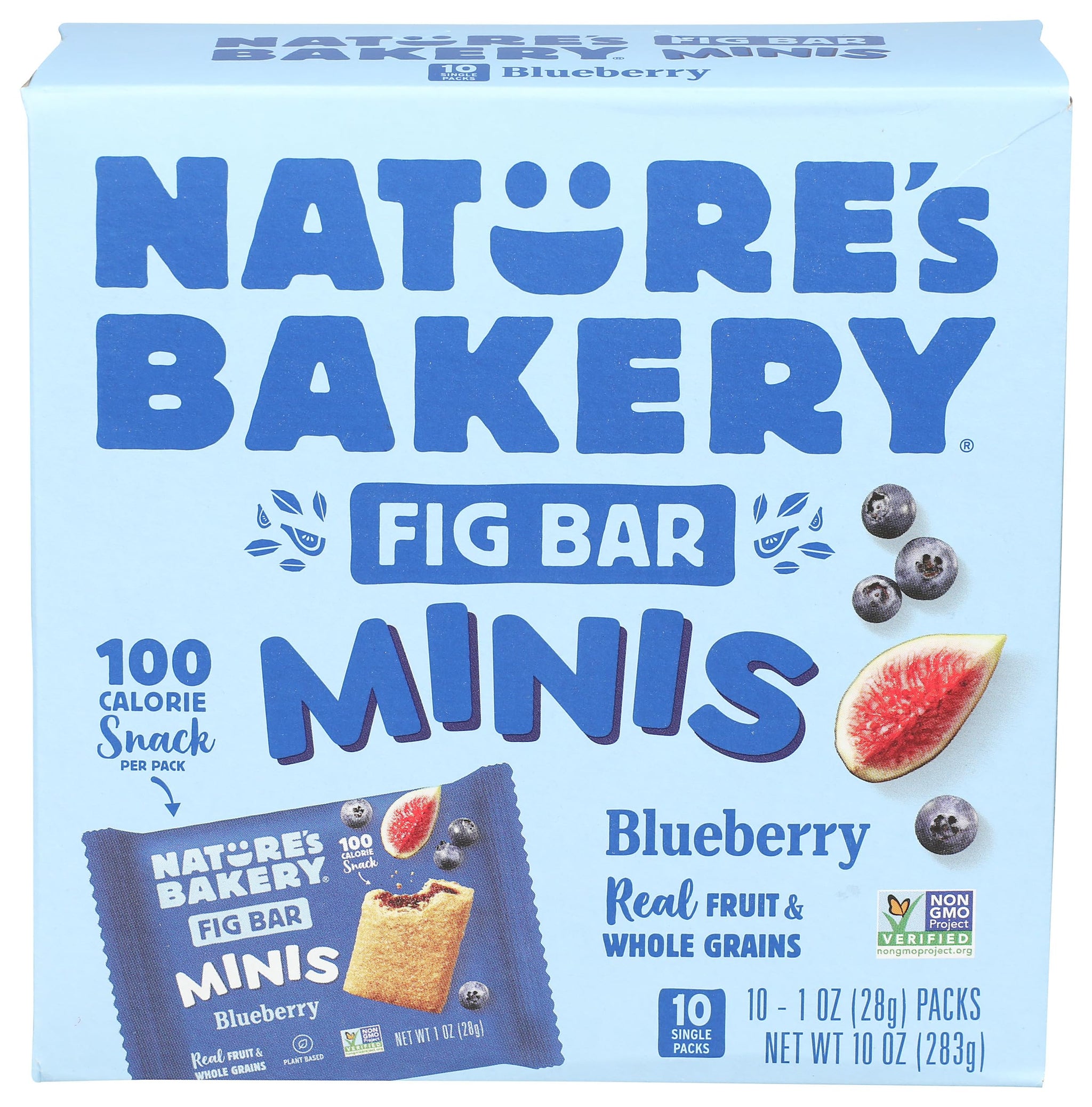 Nature’s Bakery Whole Wheat Fig Mini Bars, Blueberry, Real Fruit, Vegan, Non-GMO, Snack bar, Mini Bars - 10 ct