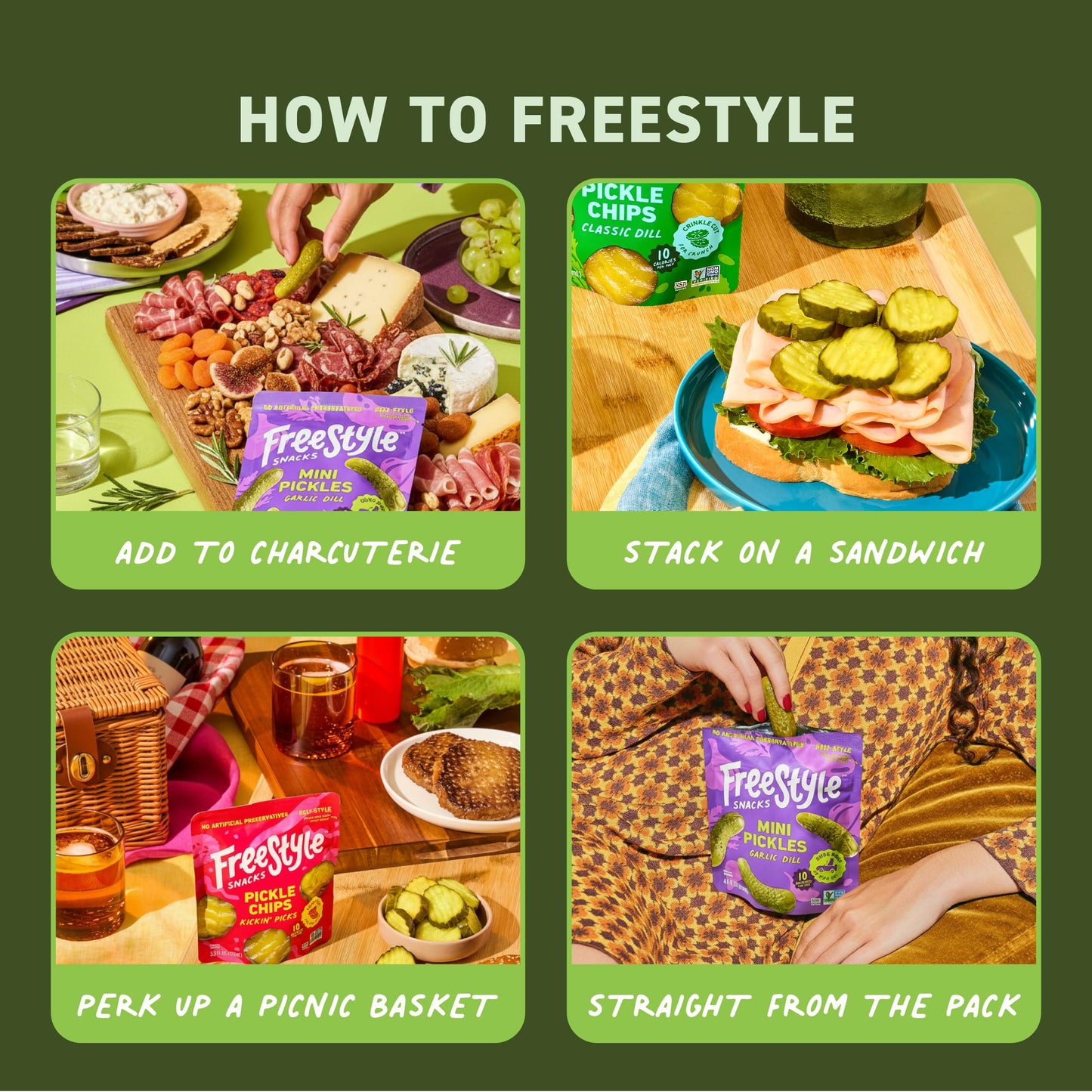 Freestyle Snacks Pickle Variety Snack Packs - 3 Flavors of All Natural, Fresh-Packed Deli-Style Pickles - Non-GMO, Kosher, Gluten-Free, Low Calorie
