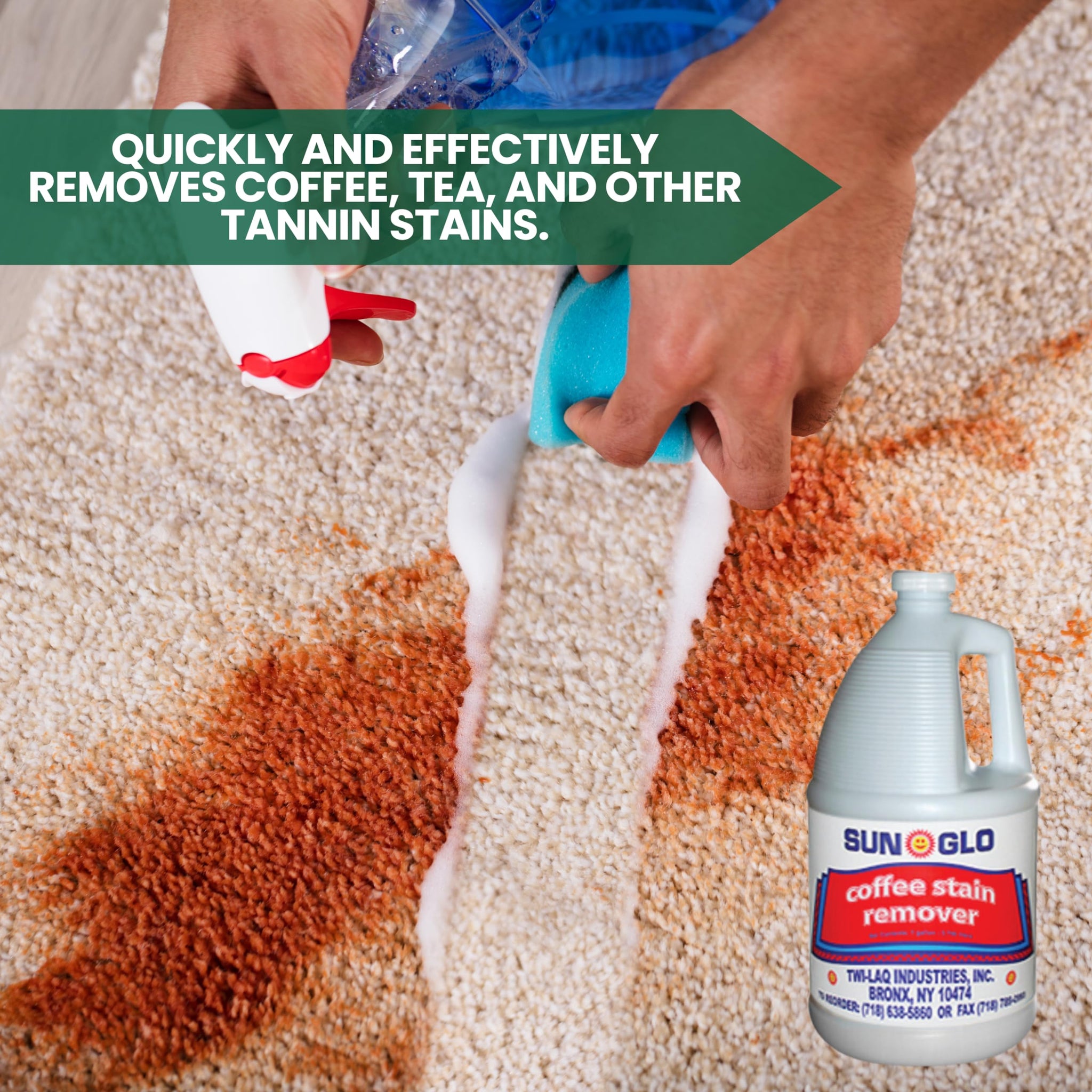 Sun-Glo Ultra-Efficient Coffee Stain Remover for Upholstery & Carpet - Experience Spotless Clean! (4x1 Gallon Case)