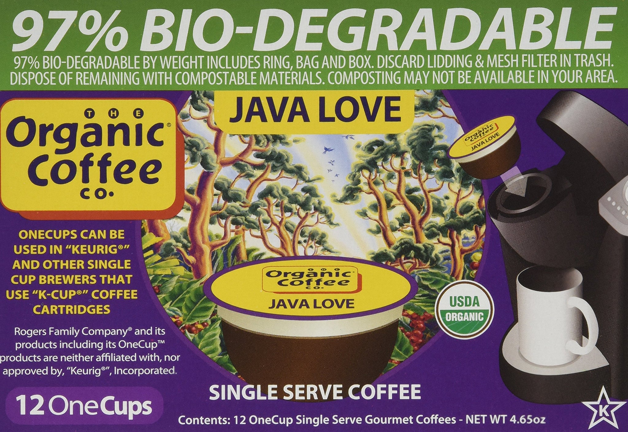 The Organic Coffee Company OneCup, Java Love, 12 Count