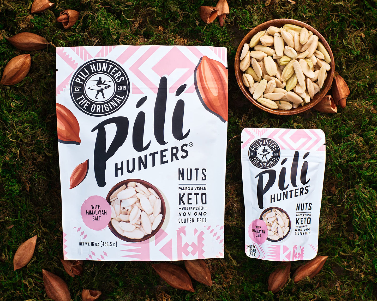 Pili Hunters - Wild Sprouted Pili Nuts, Himalayan Salt (1 lb Bag) Keto/Paleo/Vegan Snacks, Low Carb Energy, Gluten Free, No Sugar Added, Superfood