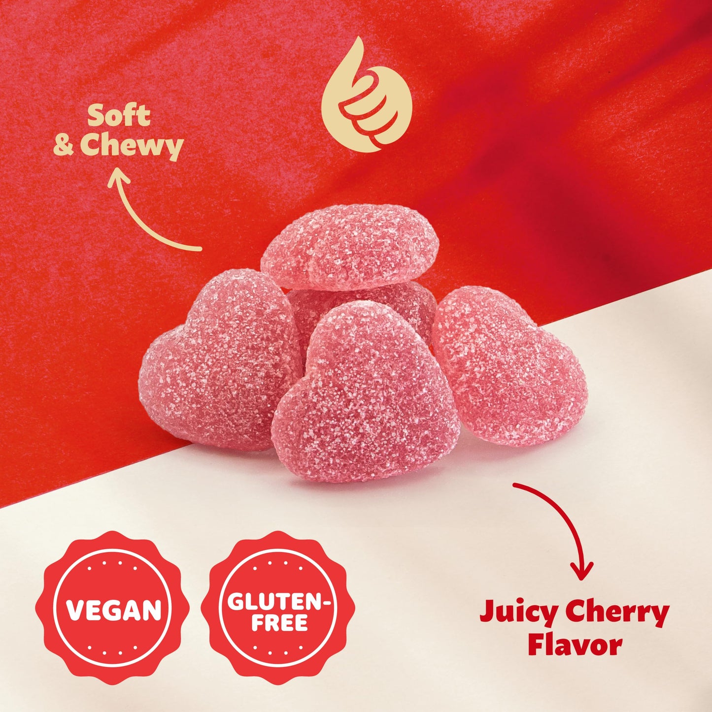 Cherry Jelly Hearts | 1-Pound Bag | Sour Candy | Dye Free Candy Hearts | Classic Gelatin Free Cherry Treats for Gifting, Buffets, Snacking | Vegan