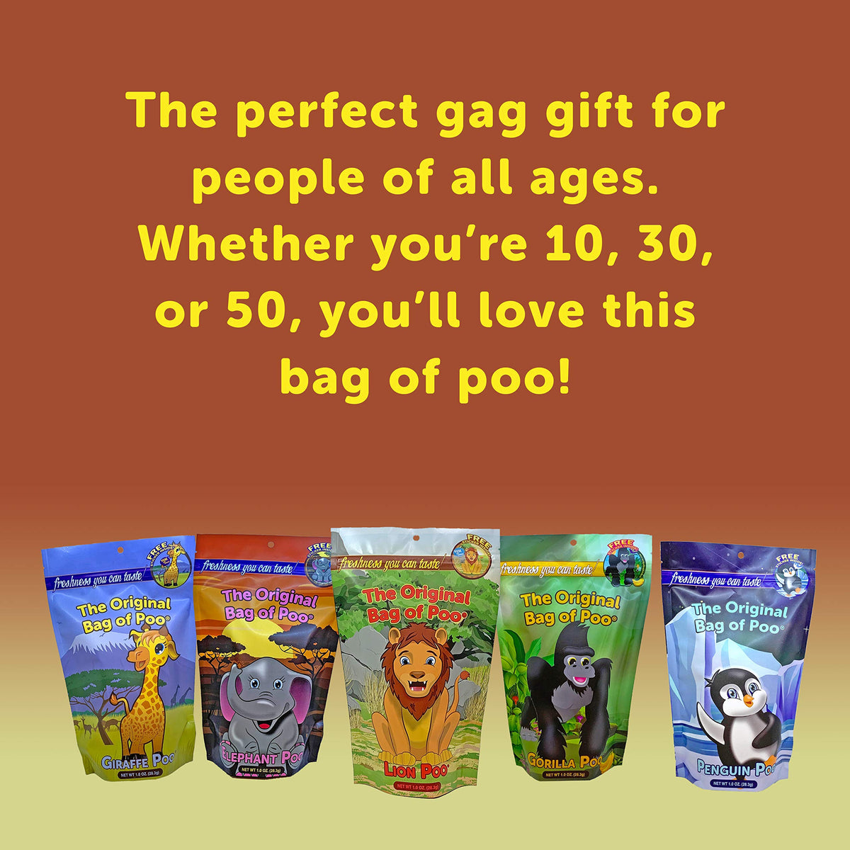 The Original Bag of Poo®, Lion Poo (Lemon Flavor Cotton Candy) Novelty Poop Gag Gift. Free sticker inside.
