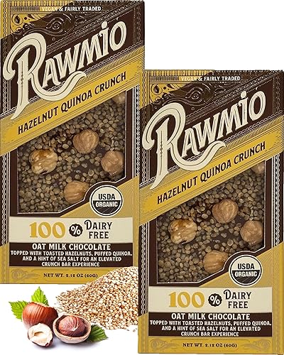 Rawmio Hazelnut Quinoa Crunch Bark - Crunchy Chocolate Bars with Dietary Fiber - Vegan Chocolate with Hazelnuts, Organic Quinoa, & Sea Salt - Decadent