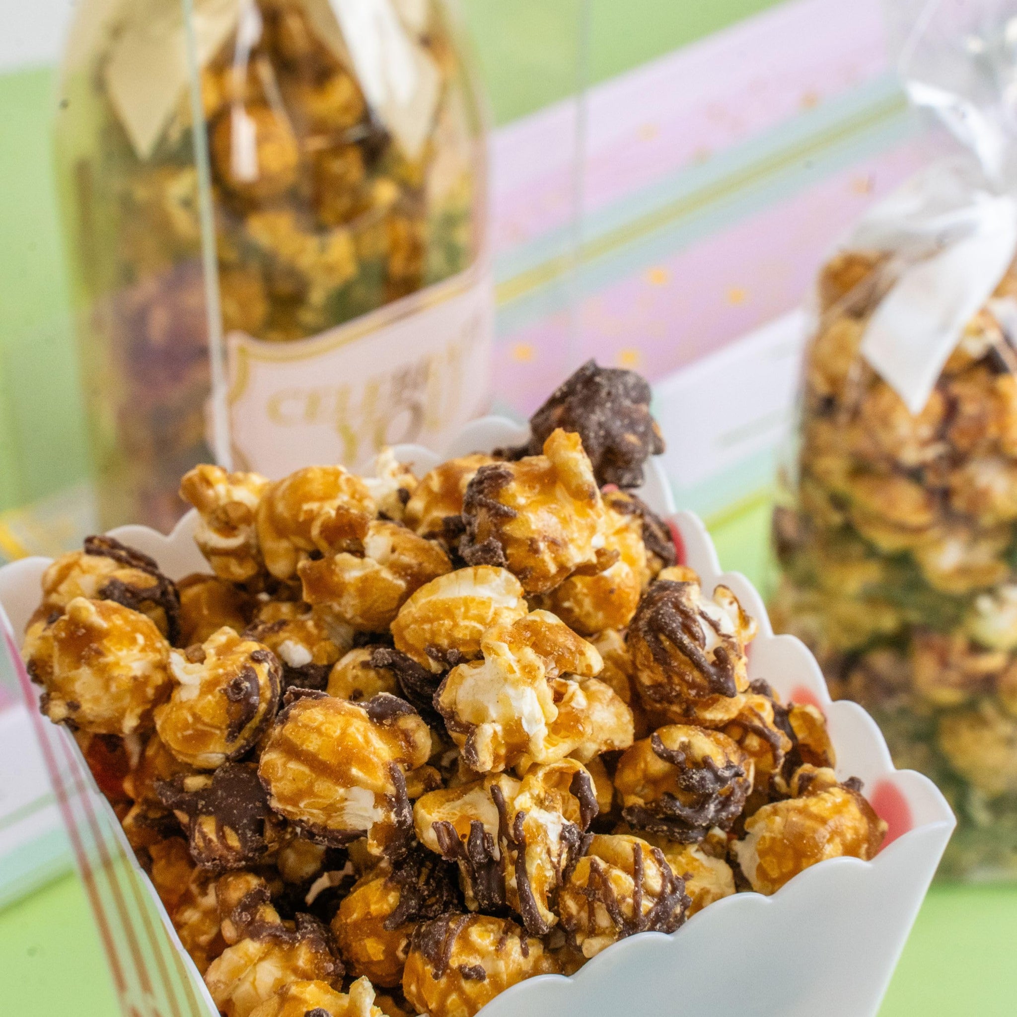 Birthday Floral Bubble Box with Chocolate Popcorn by Send A Cake, Ready to Gift, No Assembly Required - Unique Happy Birthday Gift for Women, Men
