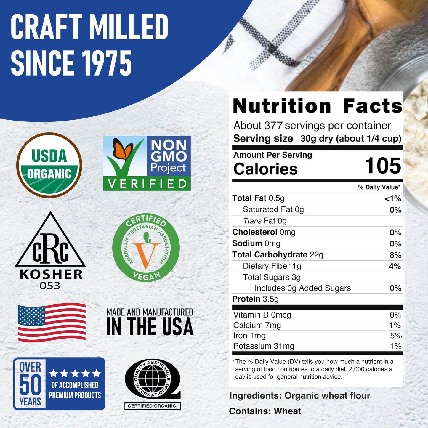 Great River Milling Organic Unbleached Wheat Bread Flour | Artisan Bread Flour for Baking | Multi-Purpose Wheat, Unbromated, Non-GMO, Kosher | 25 Lb