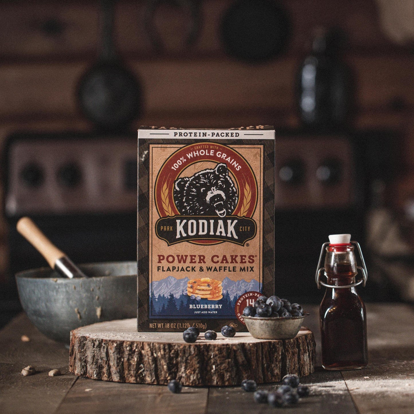 Kodiak Cakes Power Cakes, Pancake & Waffle Mix, Blueberry, High Protein,100% Whole Grains (Pack of 1), 18 Ounce