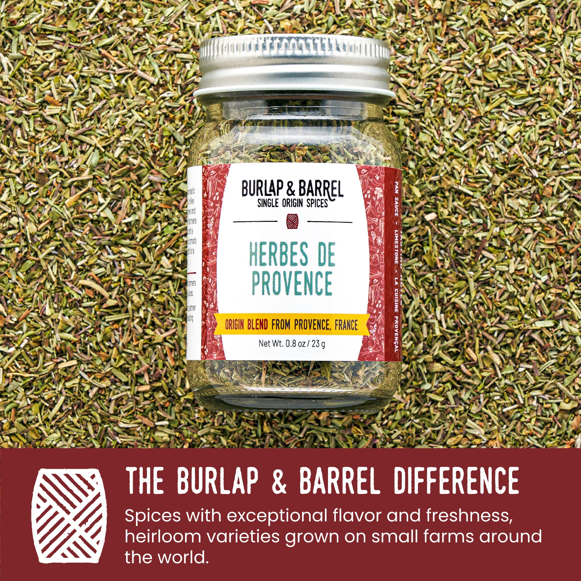 Burlap & Barrel Herbes de Provence - Iconic Herb Blend Grown & Blended in France - Herbes de Provence Seasoning - As Seen on Shark Tank - 0.8oz Glass