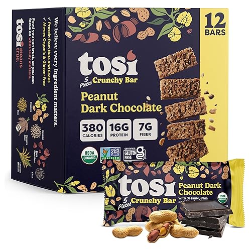 Tosi Meal Nut Bars, Peanut Dark Chocolate, Healthy Snacks for Adults & Kids, Crunchy Plant Based Protein Bar (16G), Keto Snacks, Vegan, Gluten & Soy