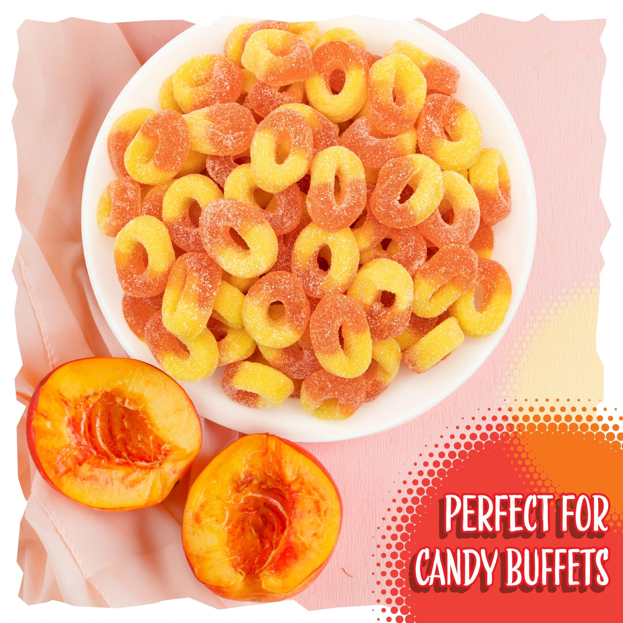 Peach Rings Gummy Candy 1-Pound Bag | Classic Sweet and Sour Candy | Soft Peach Gummies for Snacking, Dessert Topping & Buffet Tables | Chewy Gummy
