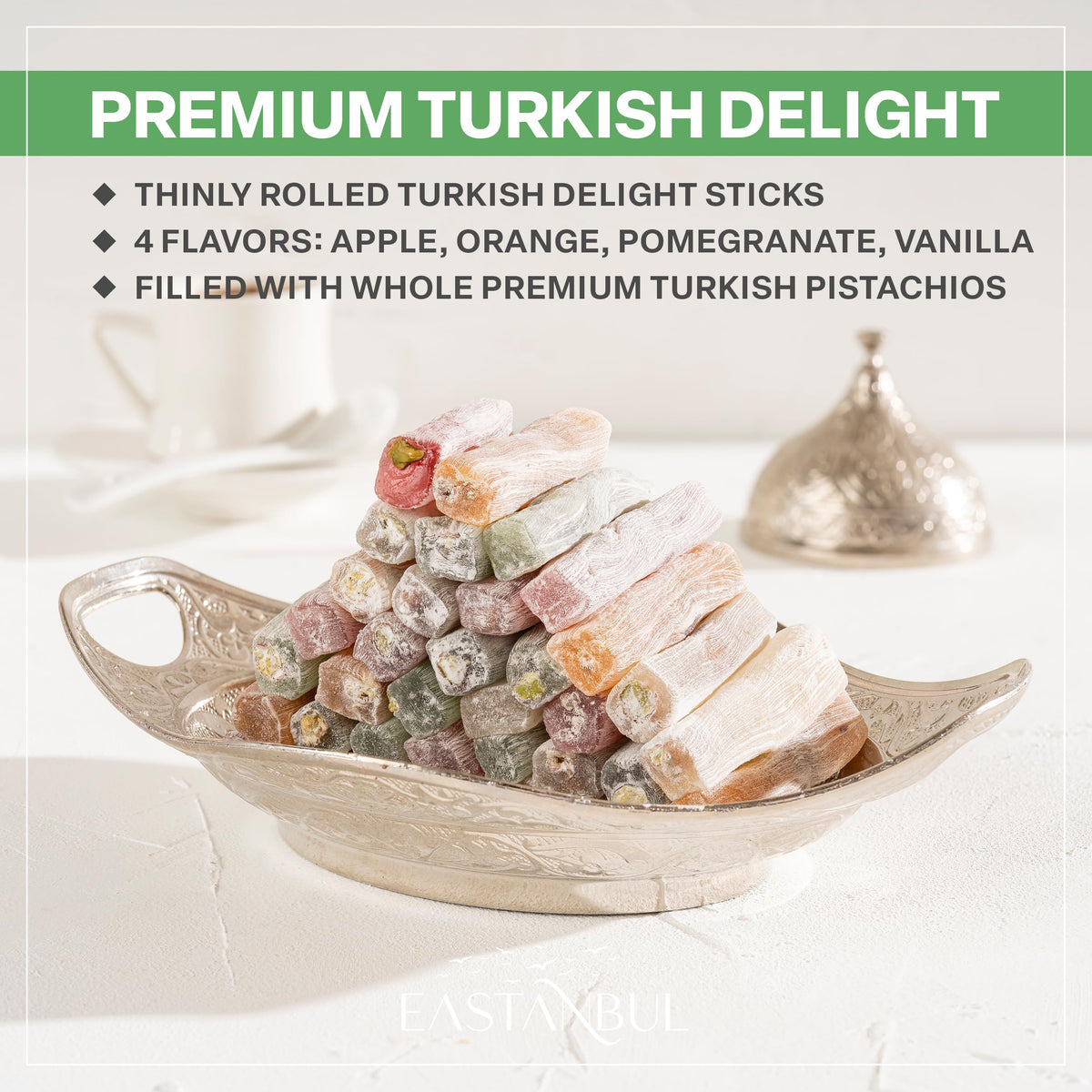Eastanbul Turkish Delight, Turkish Delights Candy Assorted Flavor, 8.8oz