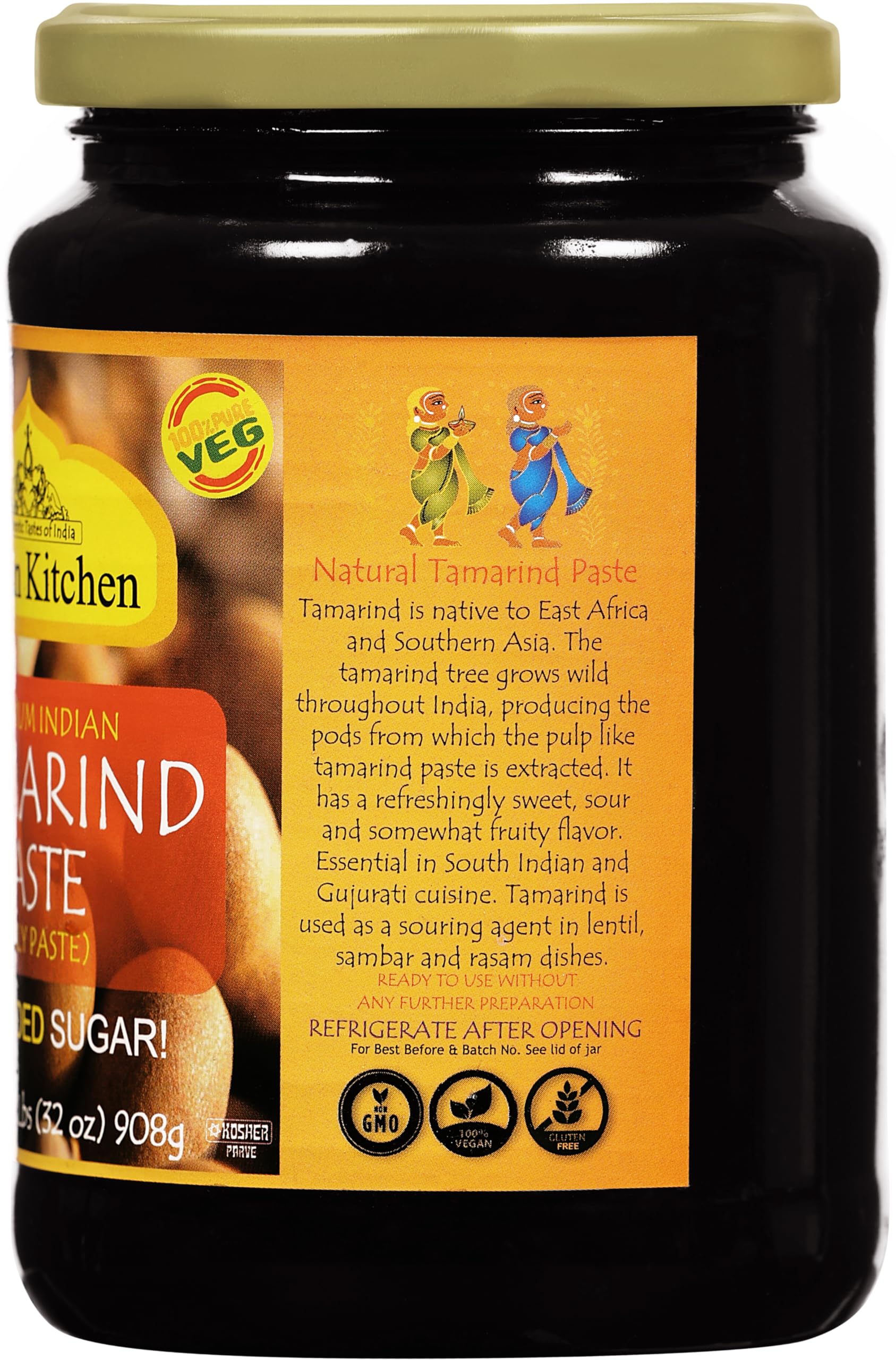 Asian Kitchen Tamarind Paste Puree (Imli) 32oz (908g) 2lbs Glass Jar, Gluten Free, No added sugar ~ All Natural | Vegan | NON-GMO | No Colors | Indian