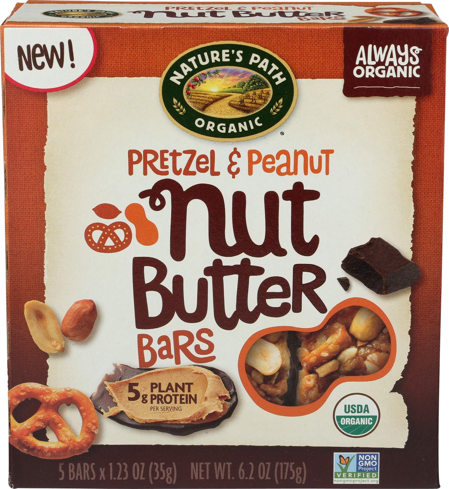 Natures Path, Bar Nut Butter Pretzel Peanut Organic, 1.23 Ounce, 5 Pack