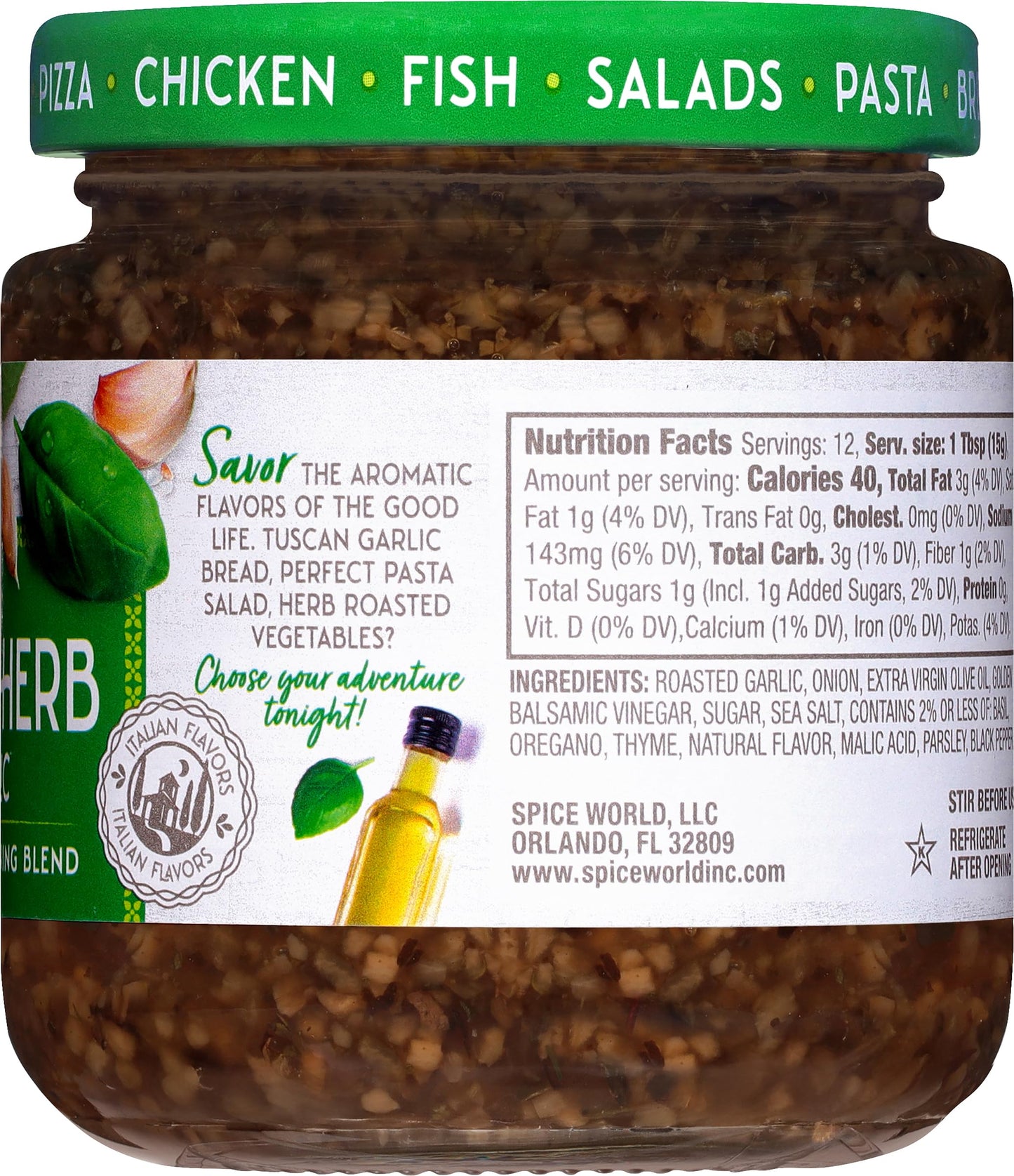 Spice World Garlic and Italian Herb Seasoning Blend - Ready-to-Use Seasonings for Cooking - 6.5oz Italian Seasoning Spice Adds Aromatic Flavor