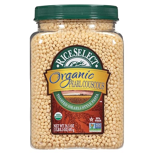 RiceSelect Organic Pearl Couscous, Premium Israeli-Style Wheat Couscous Pasta, Non-GMO, Kosher, 24.5oz Jar (Pack of 1)