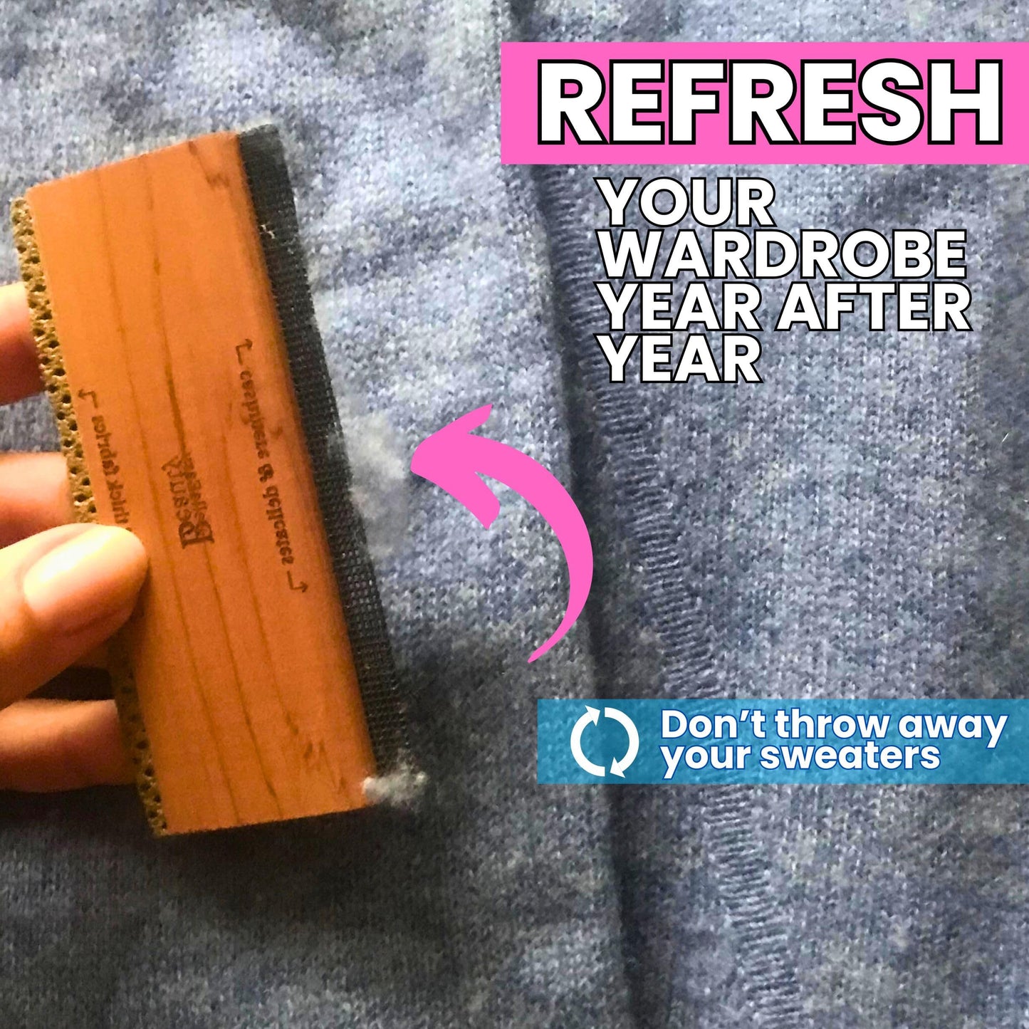 Cashmere Comb for De-Pilling Sweaters - Remove Pills, Lint, and Fuzz from Wool Garments - Dual-Sided Fabric Comb with Cedar Wood Handle