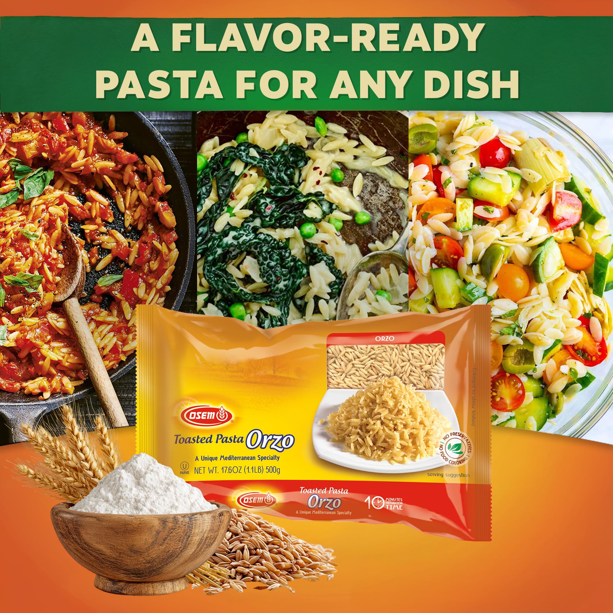 Osem Gourmet Orzo Pasta 4-Pack: Premium Kosher Certified Pasta - Great Taste, Wholesome & Ready in 10 Minutes - Bulk Value Pack - 4.4lbs Total