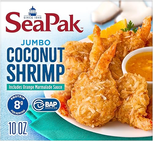 SeaPak Coconut Shrimp, Frozen Shrimp with Crispy Coconut Breading, Includes Orange Marmalade Sauce, 10 oz