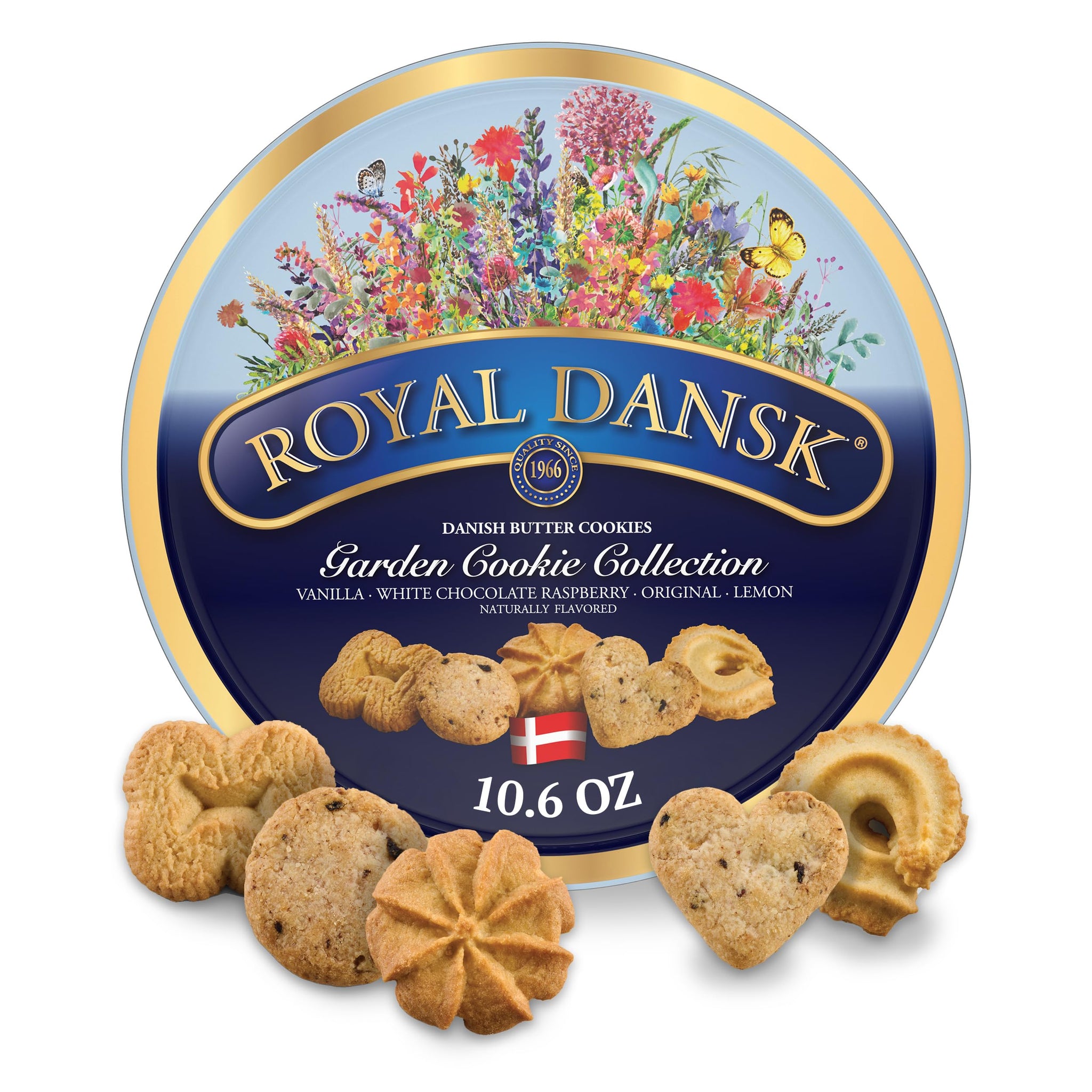Royal Dansk Danish Butter Cookies, Garden Cookie Collection, Premium Assortment of Classic Butter Cookies in a Recyclable Tin, 10.6 oz