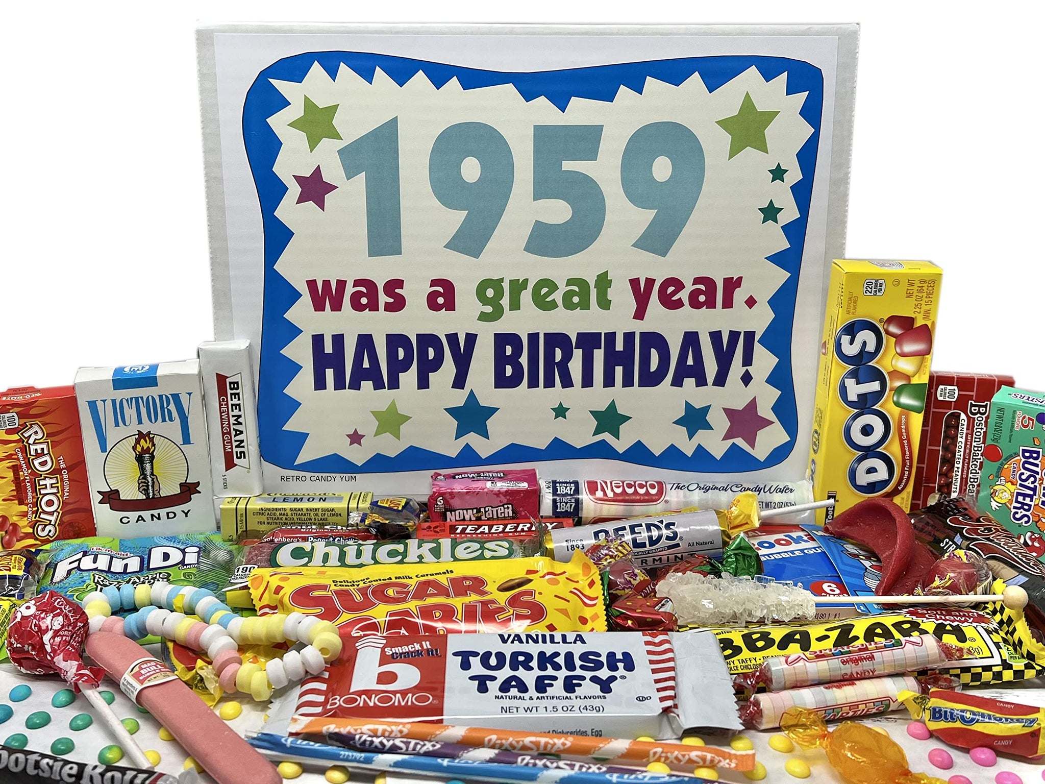 RETRO CANDY YUM ~ 1959 67th Birthday Gift Ideas Candy Assortment from Childhood - 67 Years Old Birthday Gifts for Men and Women Born 1959