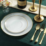 Munfix 100 Gold Plastic Plates Set, 10.25 Inch Disposable Dinner Plates, Elegant Fancy Heavy Duty for Party, Wedding, White with Gold Rim
