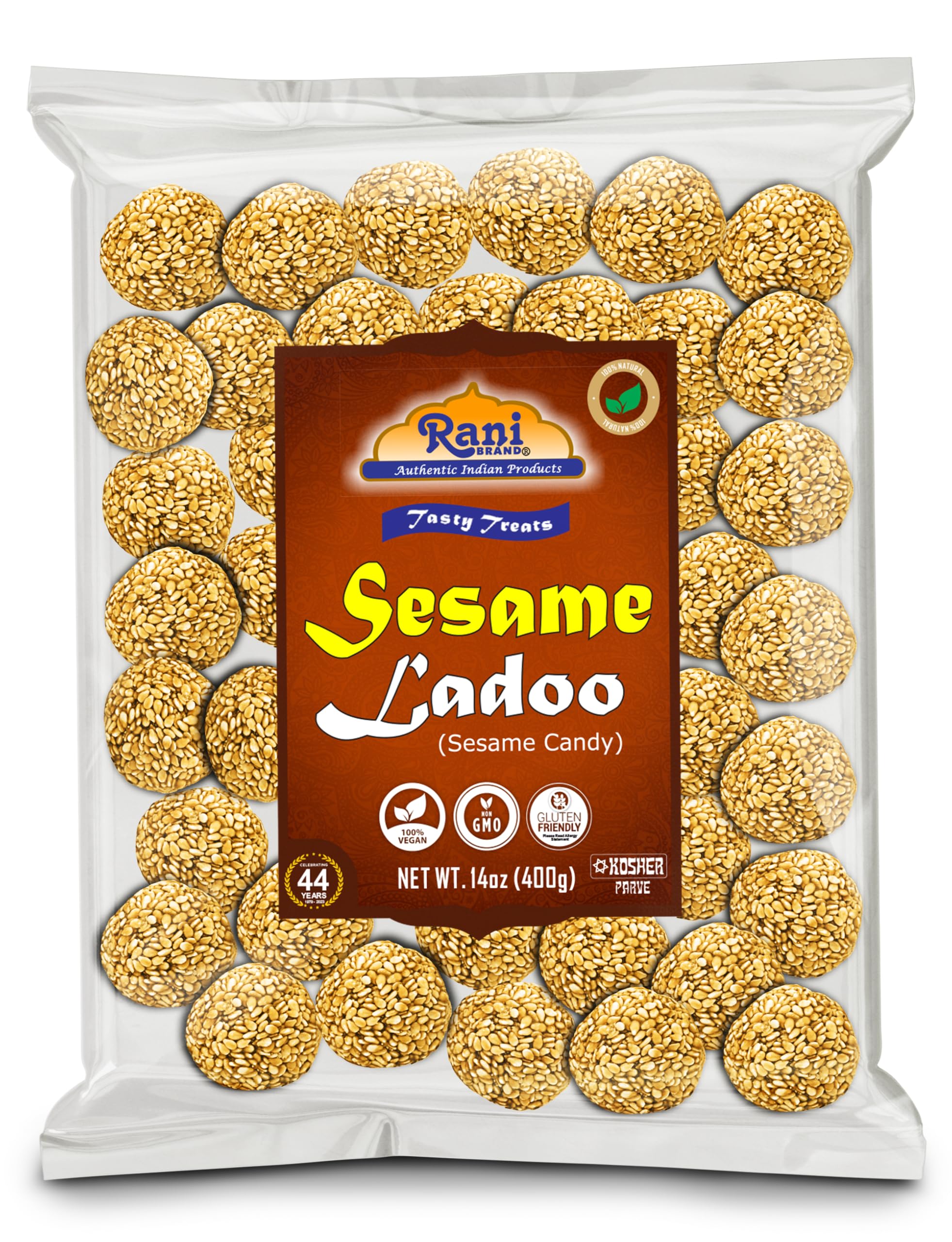 Rani Sesame Ladoo (Round Sesame Brittle Candy) 14oz (400g) ~ All Natural | Vegan | No colors | Gluten Friendly | Kosher | Indian Origin