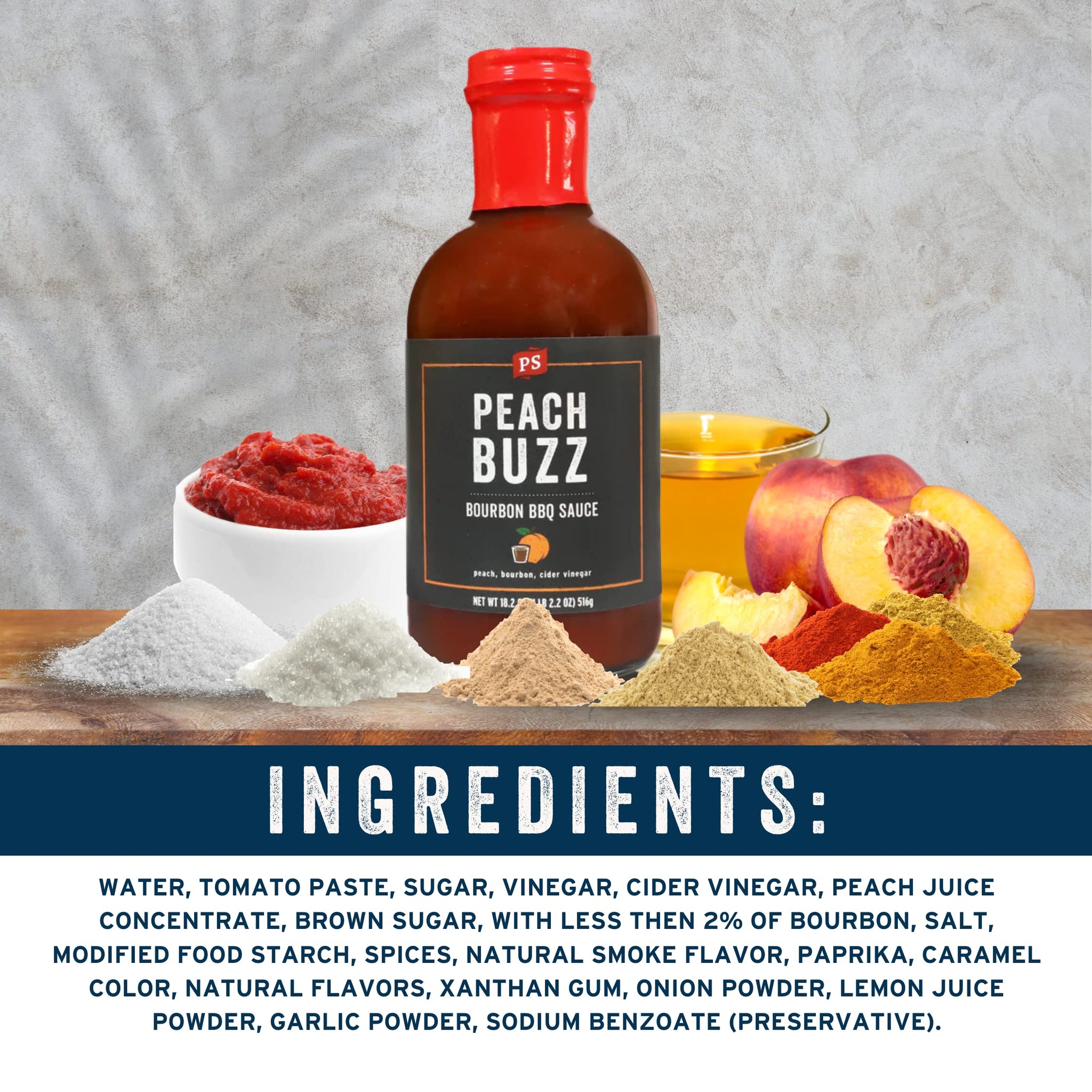 PS Seasoning Peach Buzz Bourbon BBQ Sauce - All-Purpose Sauce for Glazing, Marinating, Basting, and Dipping - Great for Ribs, Pork Chops, Chicken