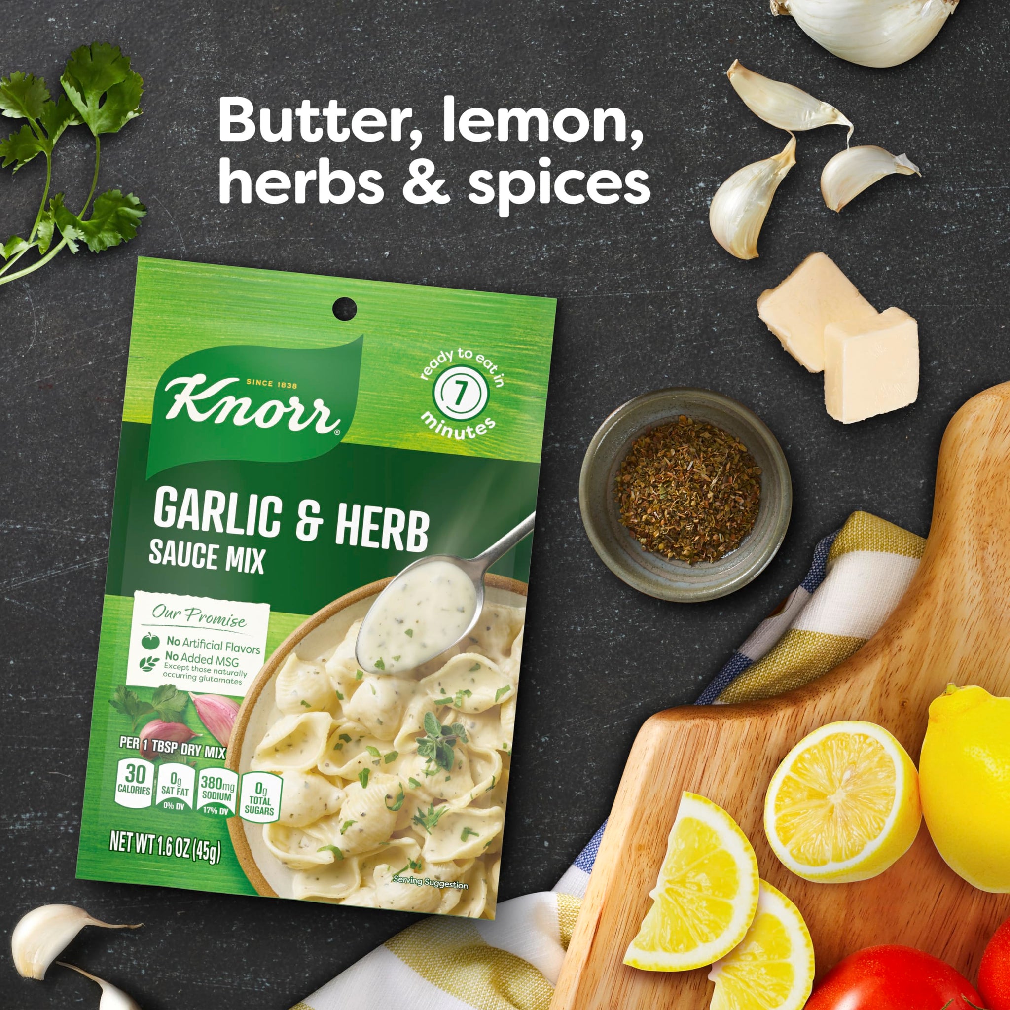 Knorr Sauce Mix Garlic & Herb Creamy Pasta Sauce For Simple Meals and Sides No Artificial Flavors, No Added MSG 1.6 oz