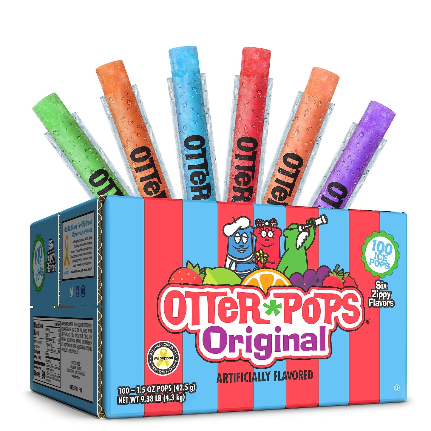 Otter Pops Freezer Ice Bars, Fat Free Ice Pops, Original Flavors (100 Count - 1.5 Oz)