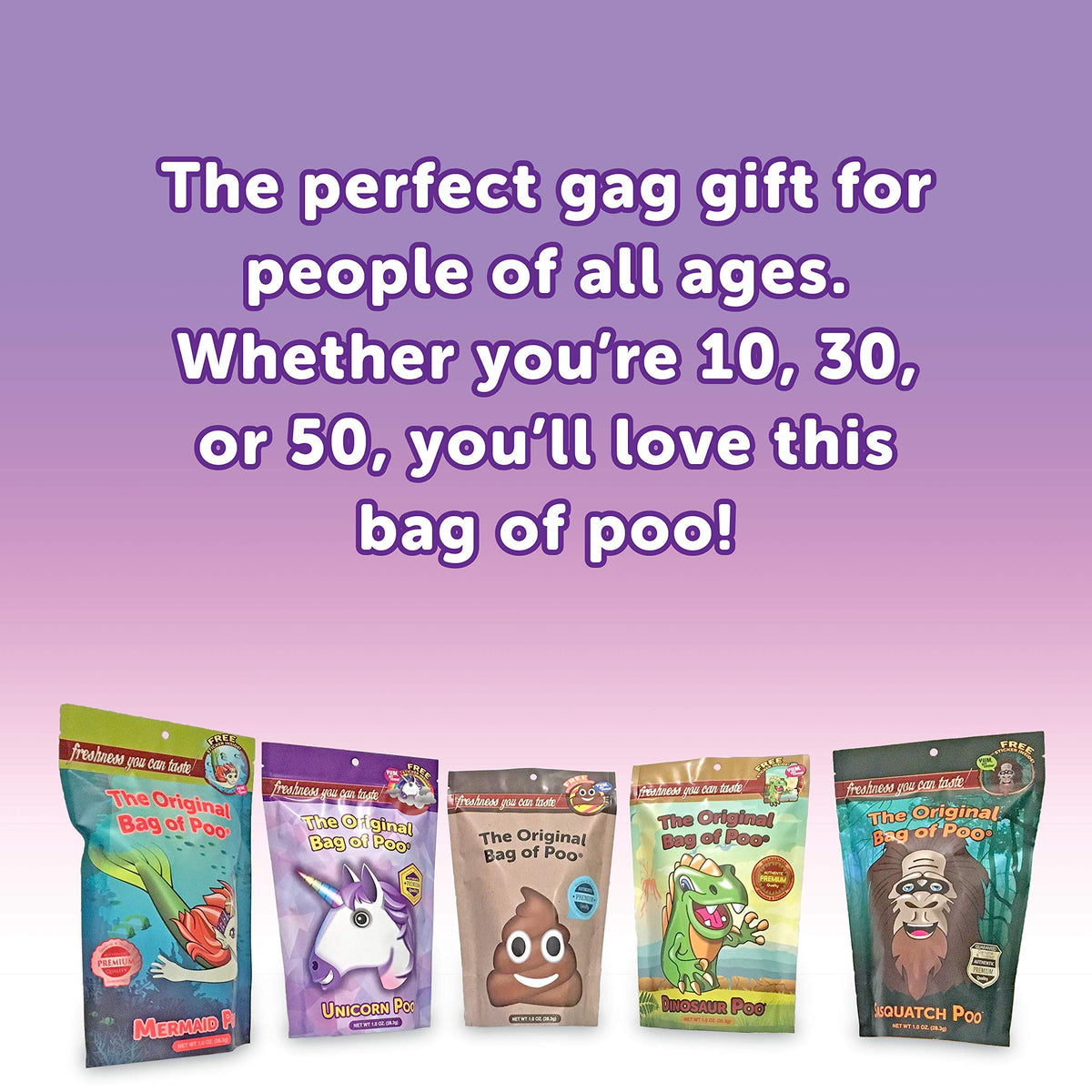 The Original Bag of Poo®, Unicorn Poo (Grape Flavor Cotton Candy) Novelty Poop Gag Gift. Free sticker inside.
