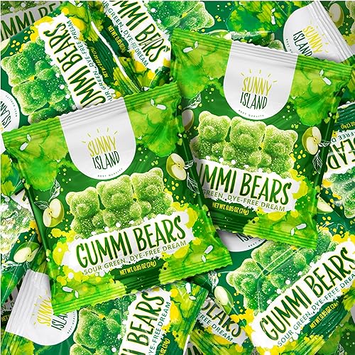 Green Apple Gummi Bears | 12 Packs of Sour Gummies | Dye Free Candy | Chewy Candy for Party Favors, Goodie Bags, Snacking and Gifting | Gelatin Free