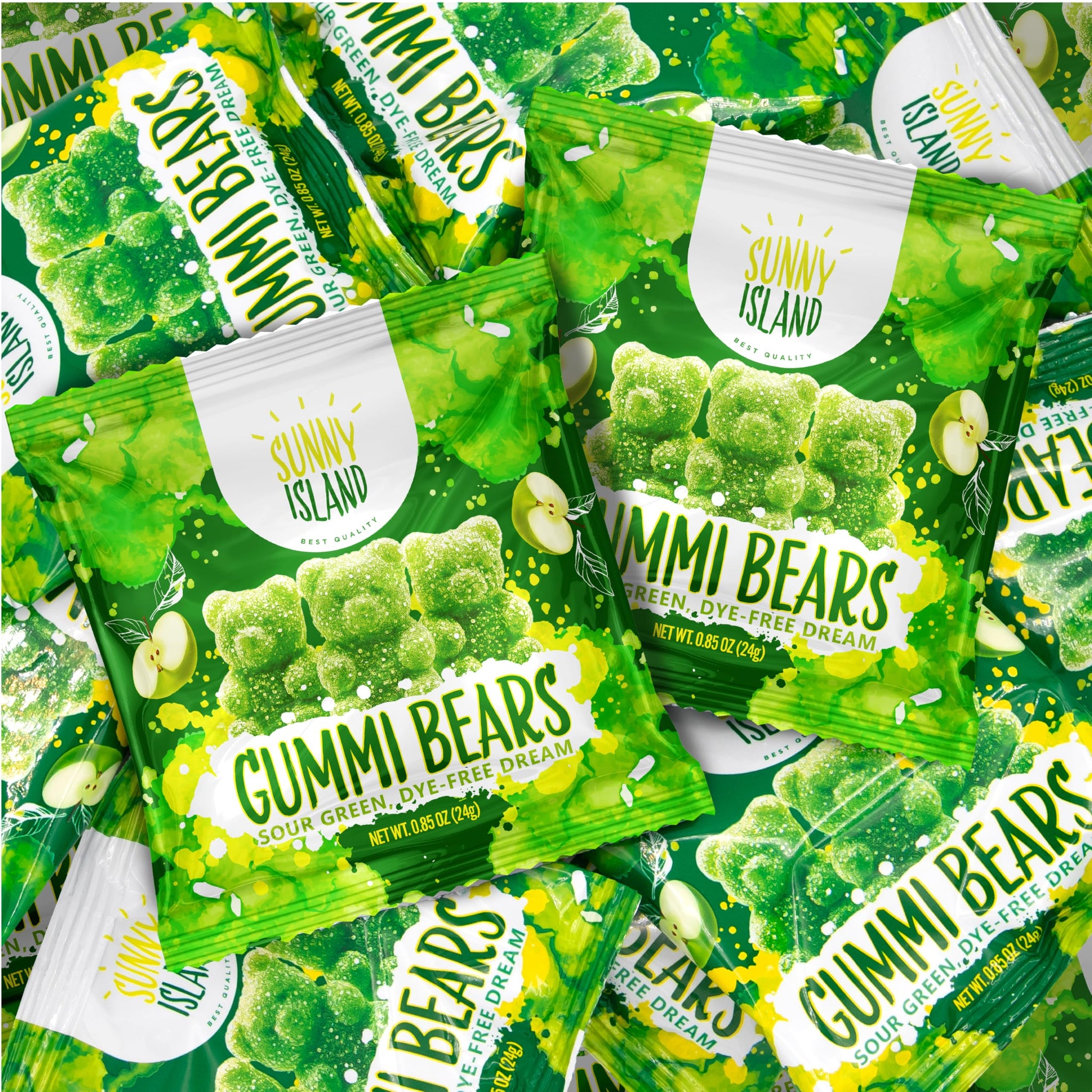 Green Apple Gummi Bears | 12 Packs of Sour Gummies | Dye Free Candy | Chewy Candy for Party Favors, Goodie Bags, Snacking and Gifting | Gelatin Free
