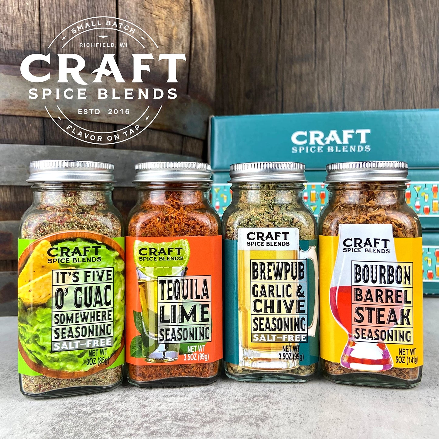 Craft Spice Blends Happy Hour Seasoning 4-Pack Gift Set - Top Shelf Spices Raising the Bar on Flavor - Spice Blends for Beef, Chicken, Fish and More
