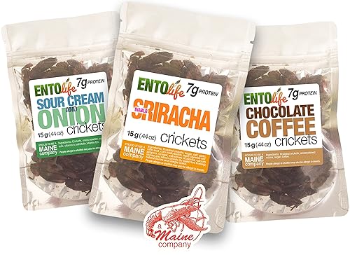 Roasted Crickets - Sriracha - Chocolate Coffee - Sour Cream & Onion - New Larger Size (All Three Packages)