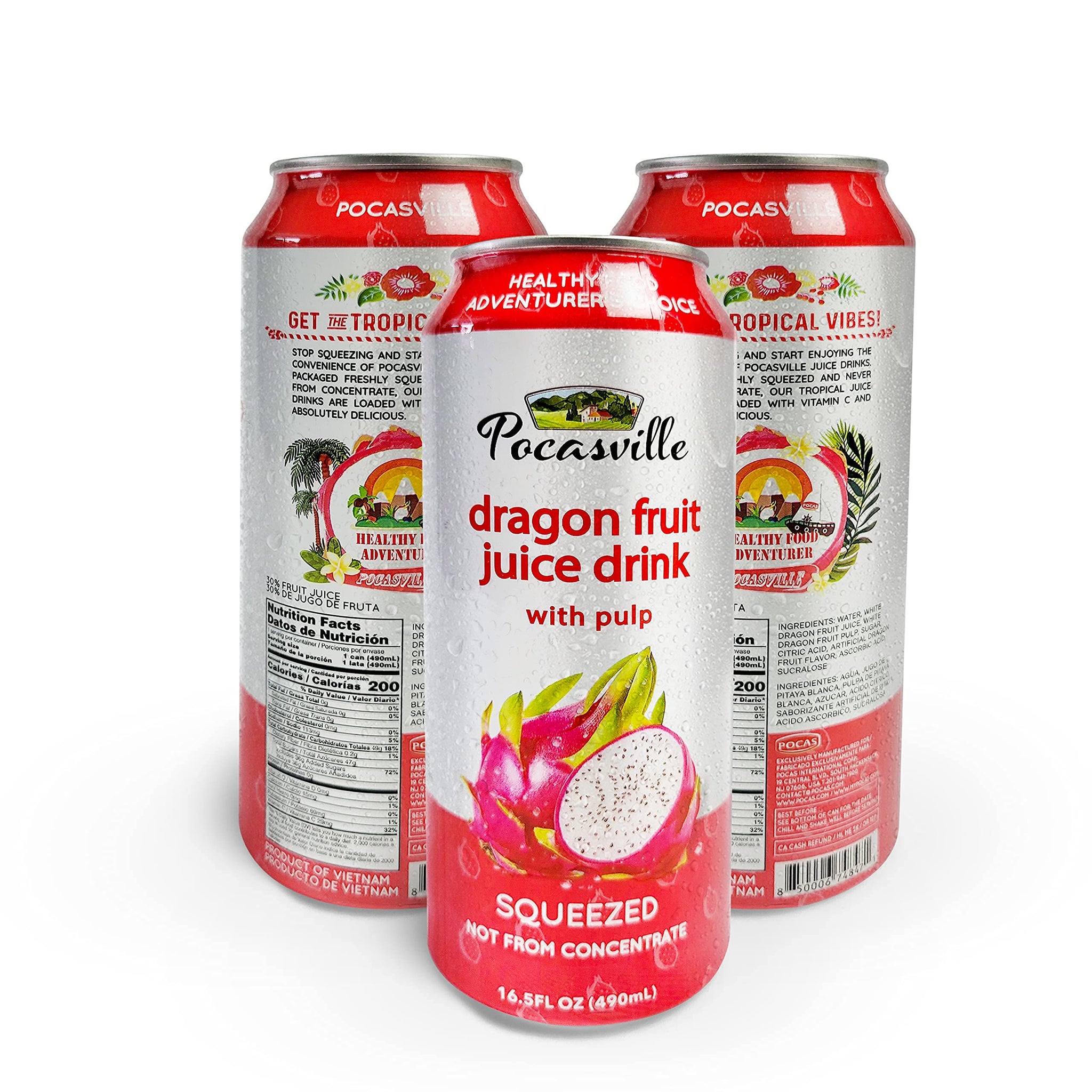 Pocasville Fruit Juices, Squeezed not form Concentrate, 16.5 Fluid Ounce Can (Mix, 12 cans)