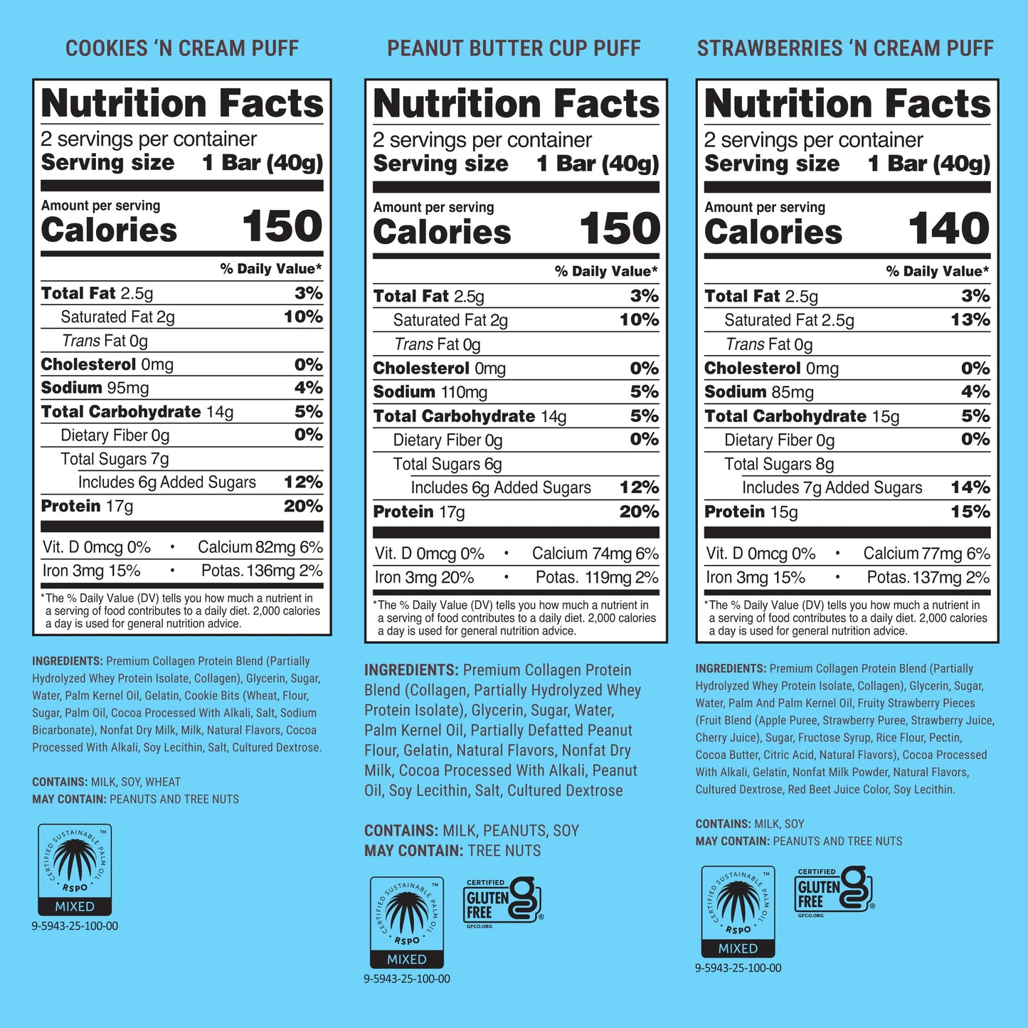 BUILT Bar Puff Protein Bars - Variety Pack - 15-17g Protein Snack Bars with Collagen - Calorie Conscious & Gluten Free - 12 Count, Variety May Vary