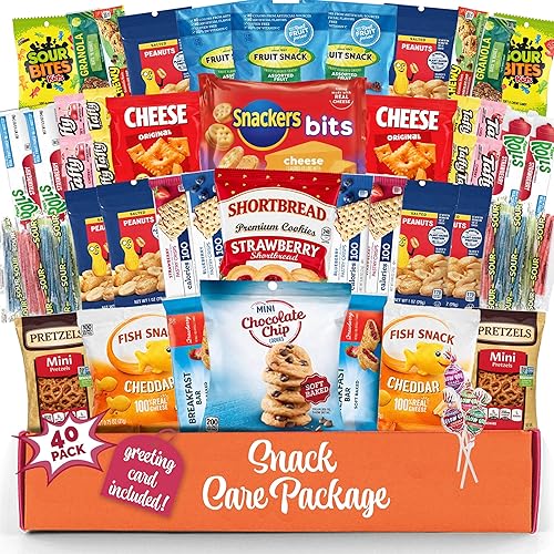 Snack Box Variety Pack (40 Count) - Chips, Cookies and Bars - Care Package for College Students, Finals Week, Office Snacks, Birthdays and Travel
