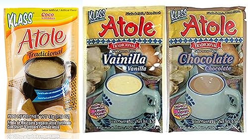Klass Atole Variety Bundle, 1.52 oz (Pack of 9) Includes 3-Chocolate + 3-Vanilla + 3-Coconut Atole