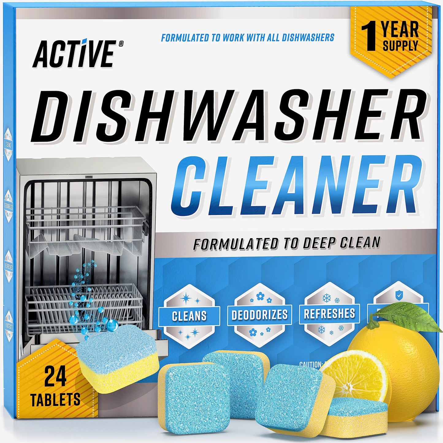 Dishwasher Cleaner And Deodorizer Tablets - 24 Pack Deep Cleaning Descaler Pods for Dish Washer Machine, Heavy Duty, Septic Safe, Natural Limescale