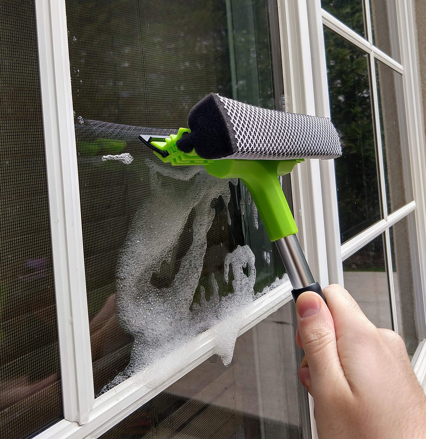 Window Squeegee Cleaning Tool | Squeegee Cleaner for Windows, Glass, Car Windshield | 2-in-1 Squeegee and Scrubber Sponge Washing Kit | Multi-Surface