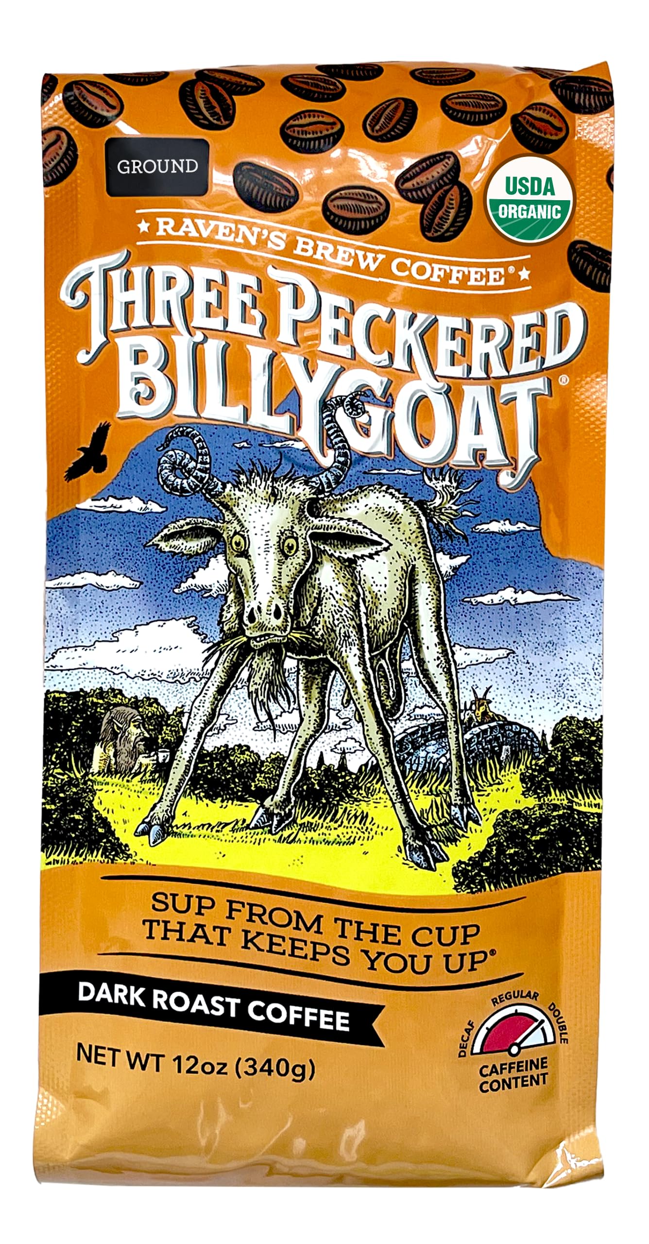 Raven’s Brew Coffee Bold Organic Coffee Dark Roast Ground - Organic Three Peckered Billy Goat 12oz