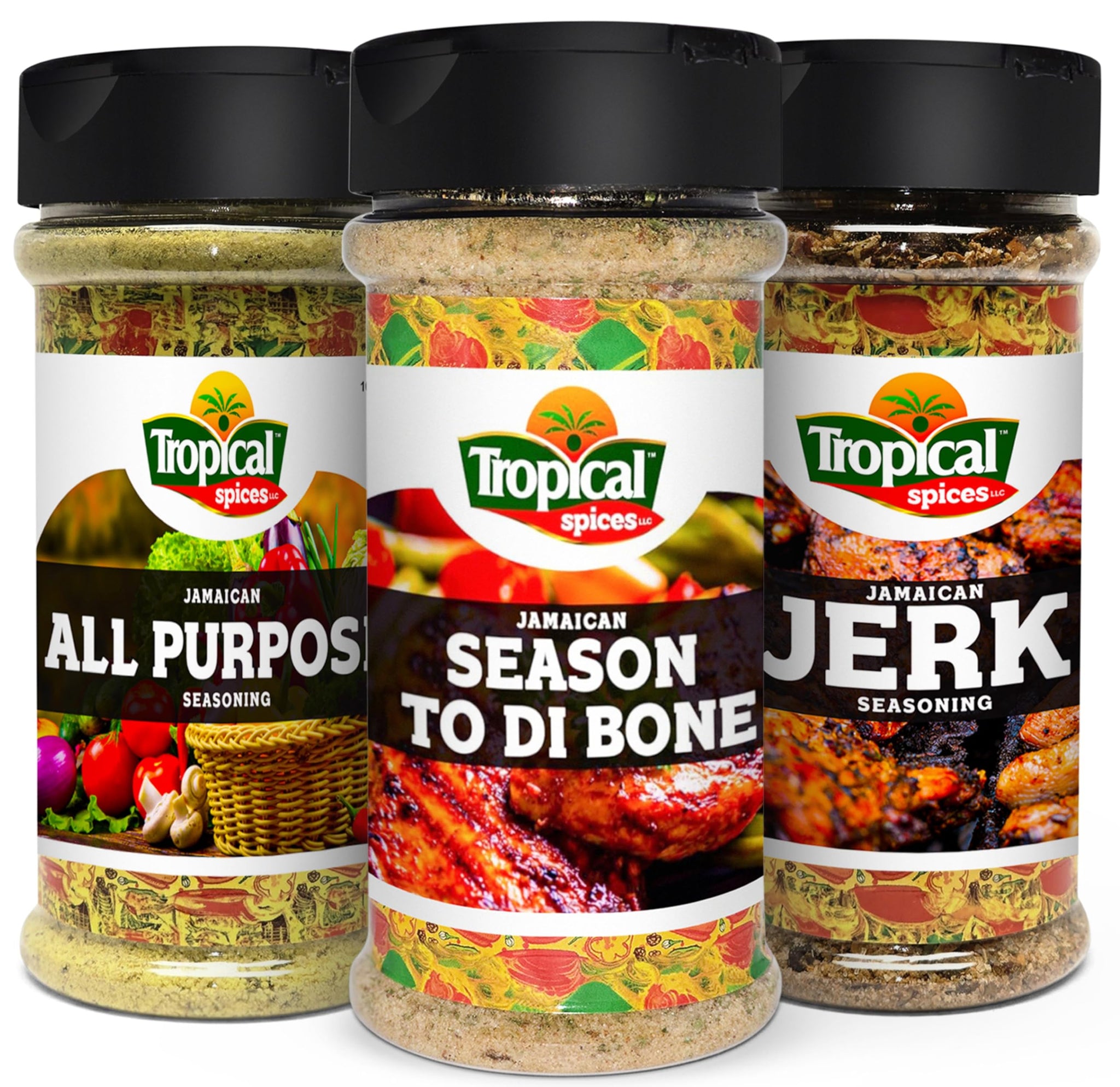 Tropical Spices Jamaican Seasoning Bundle(3Pack, 24oz) Holiday Gift Pack - All Purpose Seasoning, To the Bone, and Jerk seasoning - All Natural